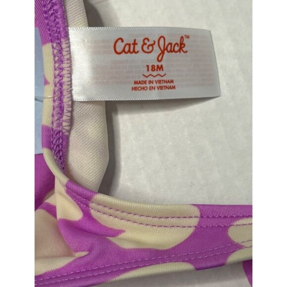 Toddler Girls Cat & Jack One Piece Swimsuit Size 18M Purple White Hearts Bow New - Picture 4 of 5